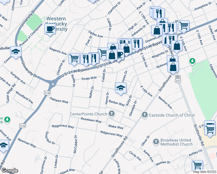 map of restaurants, bars, coffee shops, grocery stores, and more near 914 Liberty Way in Bowling Green