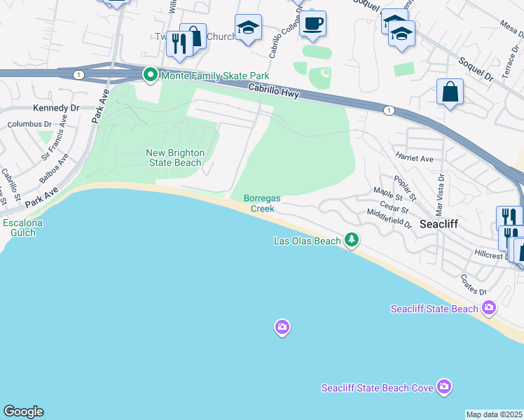 map of restaurants, bars, coffee shops, grocery stores, and more near 797 Las Olas Drive in Aptos