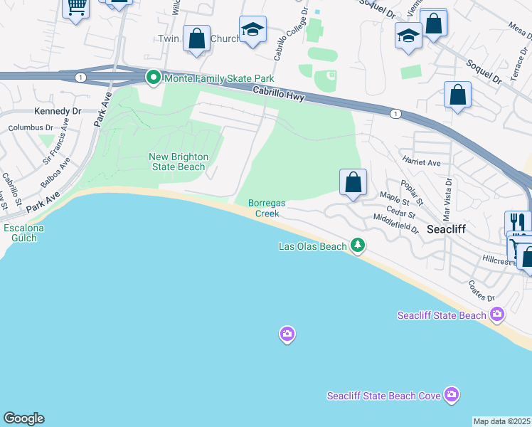 map of restaurants, bars, coffee shops, grocery stores, and more near 797 Las Olas Drive in Aptos