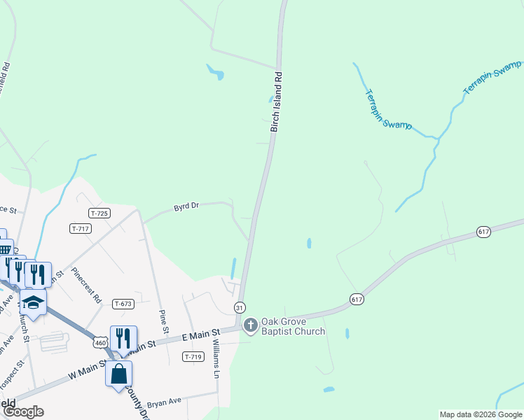 map of restaurants, bars, coffee shops, grocery stores, and more near 10163 Birch Island Road in Wakefield