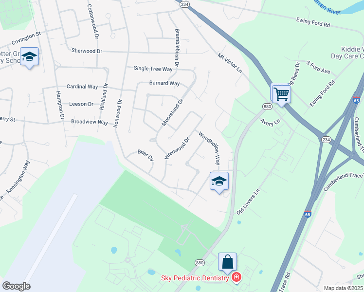 map of restaurants, bars, coffee shops, grocery stores, and more near 921 Wrenwood Drive in Bowling Green