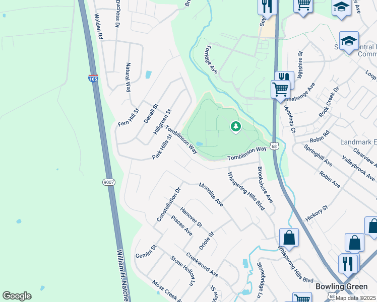 map of restaurants, bars, coffee shops, grocery stores, and more near 2507 Waterford Drive in Bowling Green