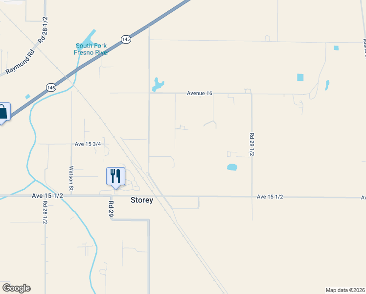 map of restaurants, bars, coffee shops, grocery stores, and more near 15677 Betters Road in Madera