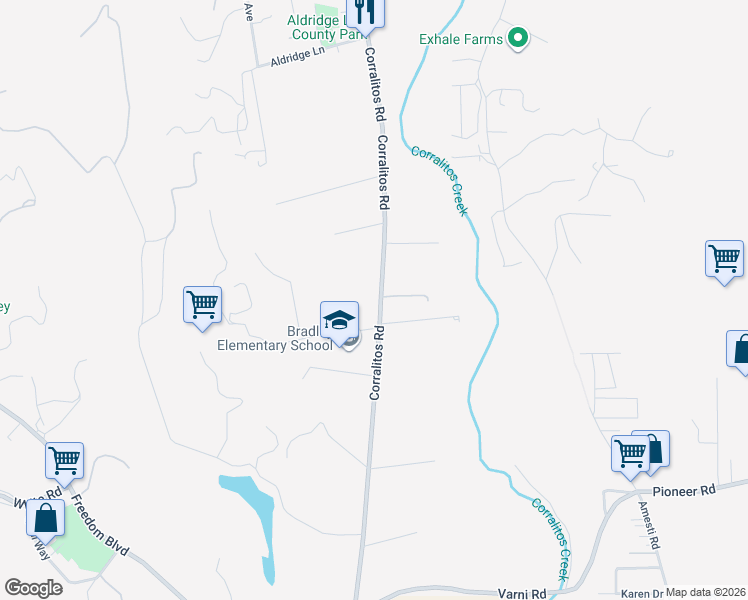 map of restaurants, bars, coffee shops, grocery stores, and more near 355 Corralitos Road in Watsonville