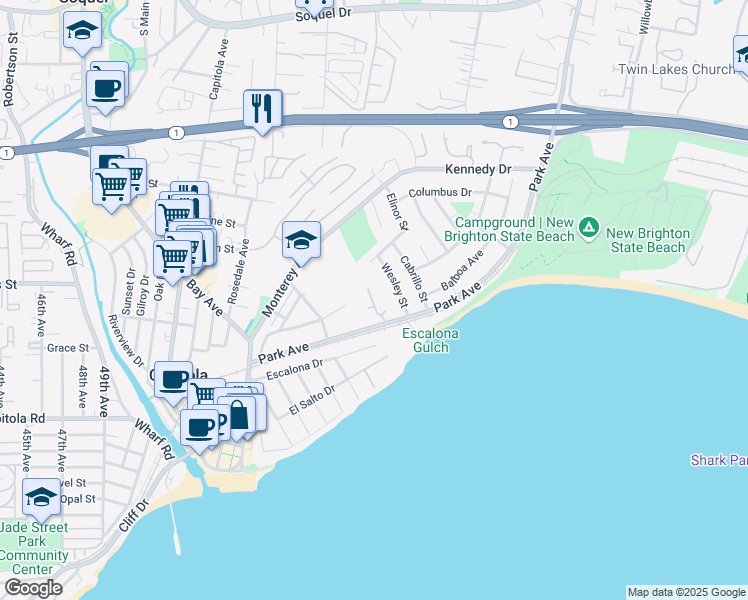map of restaurants, bars, coffee shops, grocery stores, and more near 530 McCormick Court in Capitola