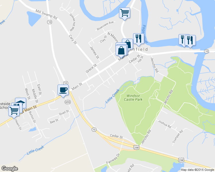 map of restaurants, bars, coffee shops, grocery stores, and more near 15 Cedar Street in Smithfield