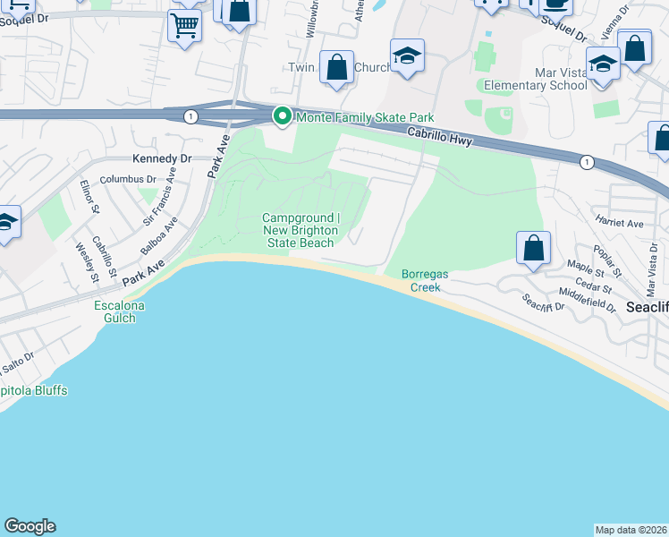 map of restaurants, bars, coffee shops, grocery stores, and more near 10 Potbelly Beach Road in Aptos