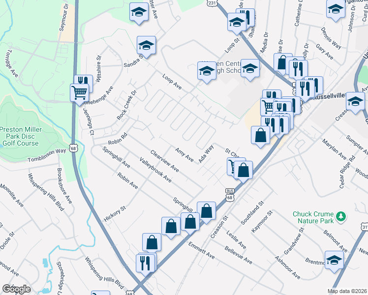 map of restaurants, bars, coffee shops, grocery stores, and more near 212-218 Amy Ave in Bowling Green