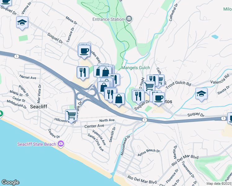 map of restaurants, bars, coffee shops, grocery stores, and more near 7887 Soquel Drive in Aptos