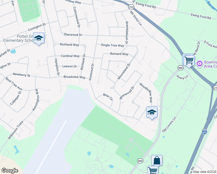 map of restaurants, bars, coffee shops, grocery stores, and more near 1008 Stonewood Circle in Bowling Green