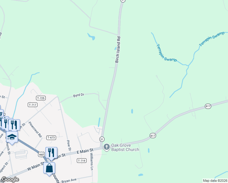 map of restaurants, bars, coffee shops, grocery stores, and more near 10163 Birch Island Road in Wakefield