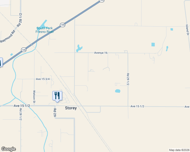 map of restaurants, bars, coffee shops, grocery stores, and more near 15725 Betters Road in Madera