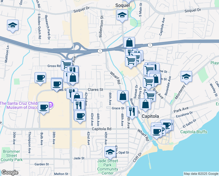map of restaurants, bars, coffee shops, grocery stores, and more near 1970 46th Avenue in Capitola