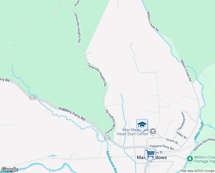 map of restaurants, bars, coffee shops, grocery stores, and more near 348 Carterville Heights Road in Wytheville