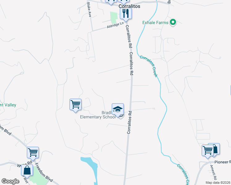 map of restaurants, bars, coffee shops, grocery stores, and more near 389 Corralitos Road in Watsonville