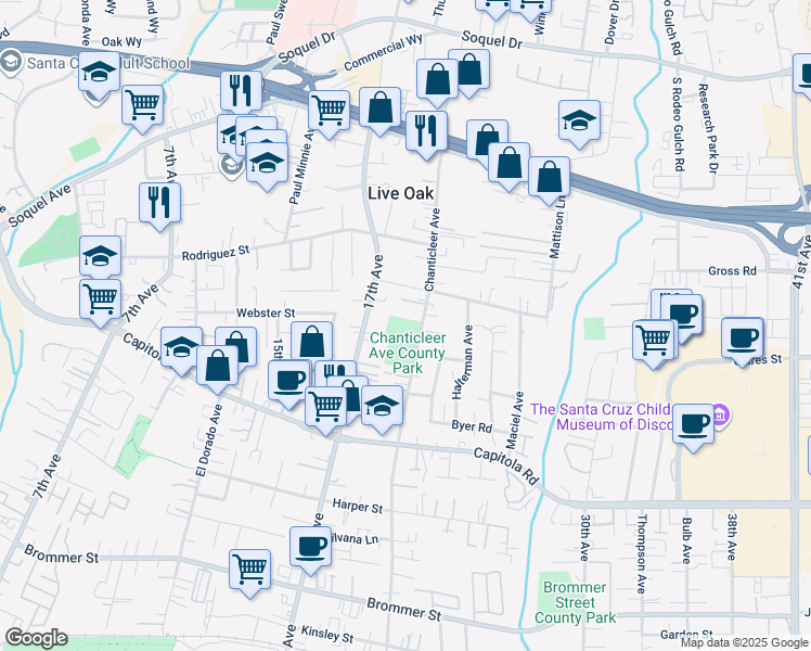 map of restaurants, bars, coffee shops, grocery stores, and more near 1975 Chanticleer Avenue in Santa Cruz