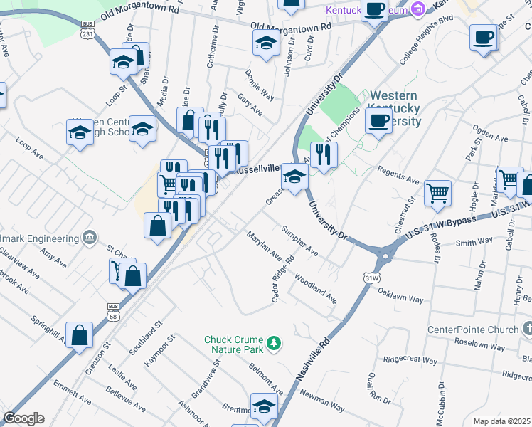 map of restaurants, bars, coffee shops, grocery stores, and more near 310 Sumpter Avenue in Bowling Green
