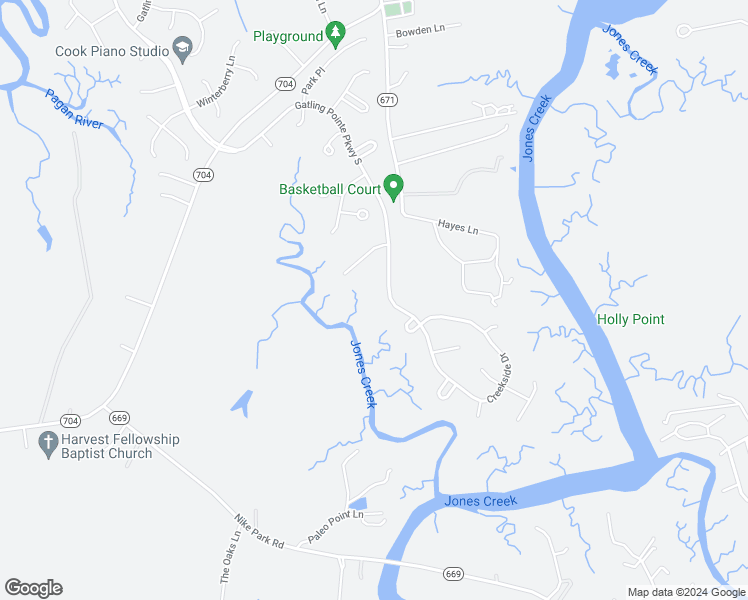 map of restaurants, bars, coffee shops, grocery stores, and more near 20434 Gatling Pointe Parkway South in Smithfield