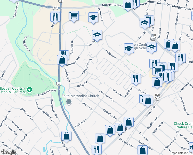 map of restaurants, bars, coffee shops, grocery stores, and more near 2015 Robin Road in Bowling Green