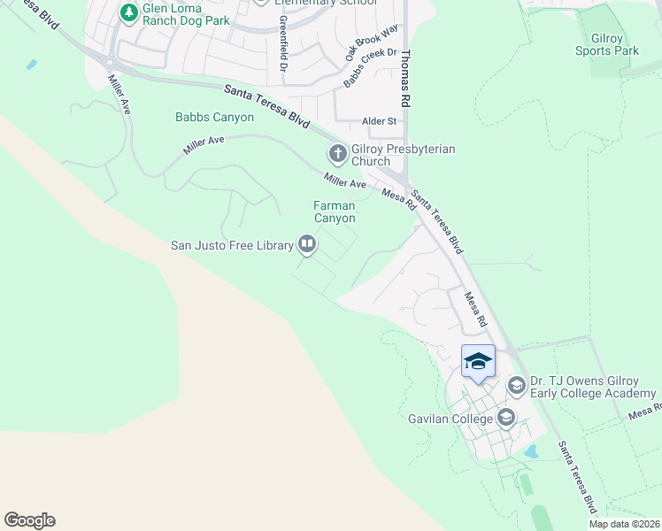 map of restaurants, bars, coffee shops, grocery stores, and more near 5807 Casita Way in Gilroy