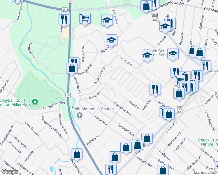 map of restaurants, bars, coffee shops, grocery stores, and more near 2015 Robin Road in Bowling Green