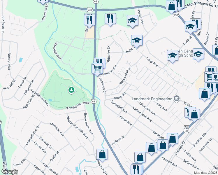 map of restaurants, bars, coffee shops, grocery stores, and more near 2101-2199 Rock Creek Dr in Bowling Green