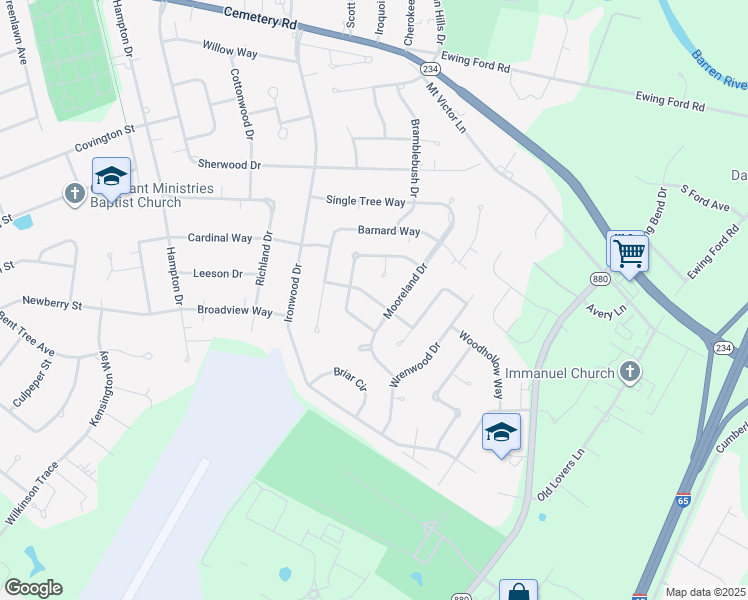 map of restaurants, bars, coffee shops, grocery stores, and more near 1701 Rollingwood Way in Bowling Green