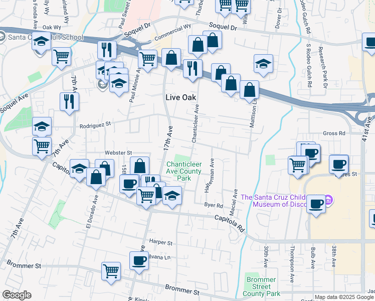 map of restaurants, bars, coffee shops, grocery stores, and more near 2200 Pelican Crest in Santa Cruz