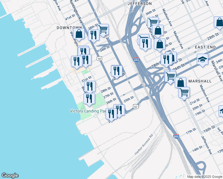 map of restaurants, bars, coffee shops, grocery stores, and more near in Newport News