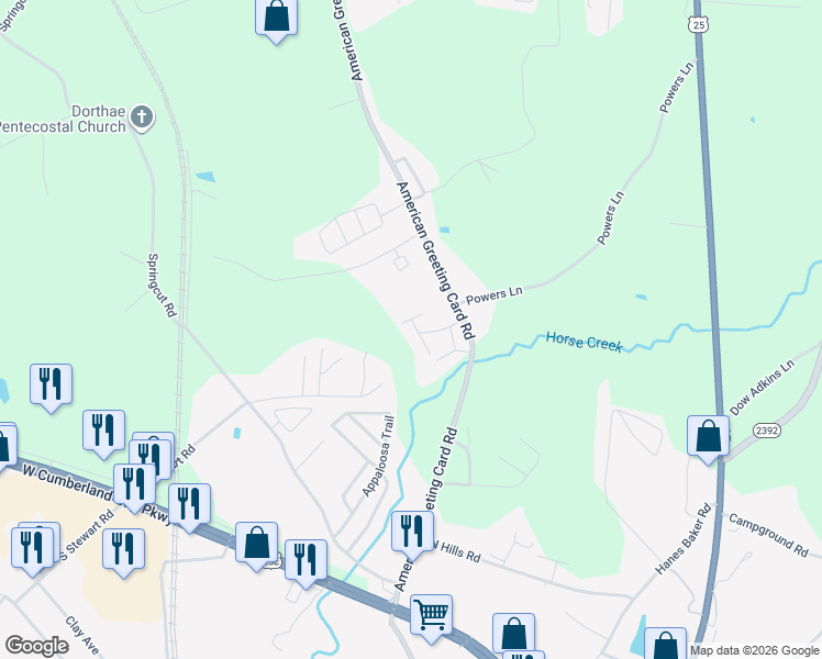 map of restaurants, bars, coffee shops, grocery stores, and more near Corbin Manor Apartments in Corbin