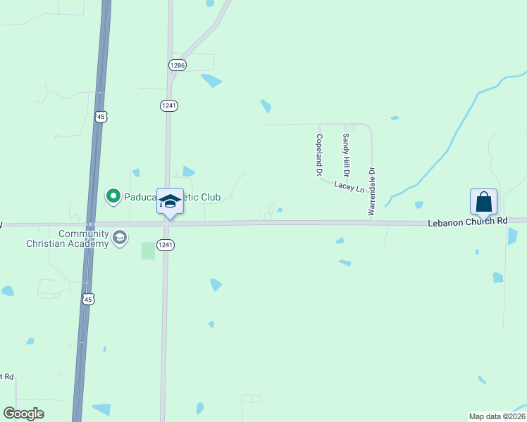 map of restaurants, bars, coffee shops, grocery stores, and more near 460-598 Lebanon Church Rd in Paducah