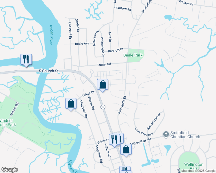 map of restaurants, bars, coffee shops, grocery stores, and more near 108 Oxford Avenue in Smithfield