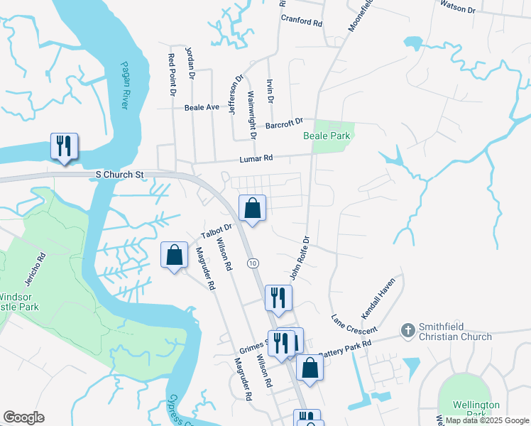 map of restaurants, bars, coffee shops, grocery stores, and more near 108 Oxford Avenue in Smithfield