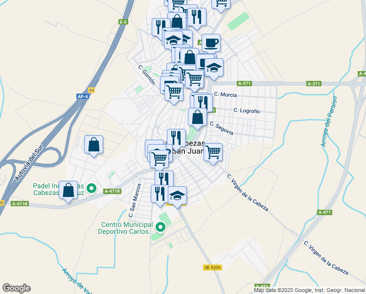 map of restaurants, bars, coffee shops, grocery stores, and more near in Las Cabezas de San Juan
