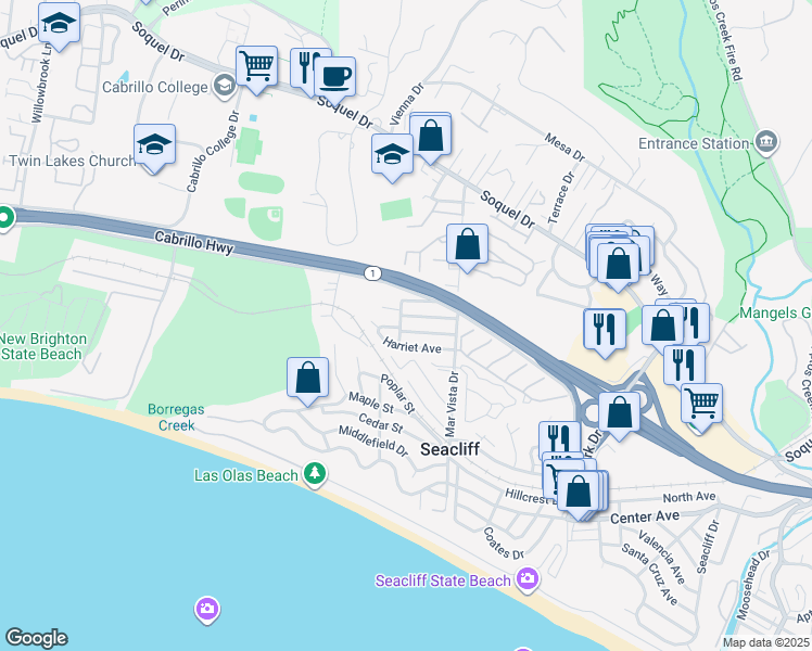 map of restaurants, bars, coffee shops, grocery stores, and more near 528 Laverne Avenue in Aptos