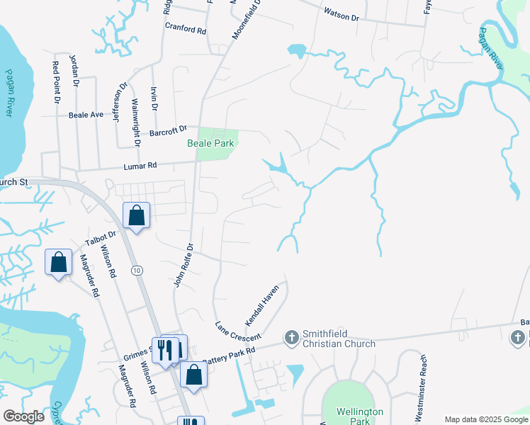 map of restaurants, bars, coffee shops, grocery stores, and more near 424 Lane Crescent in Smithfield
