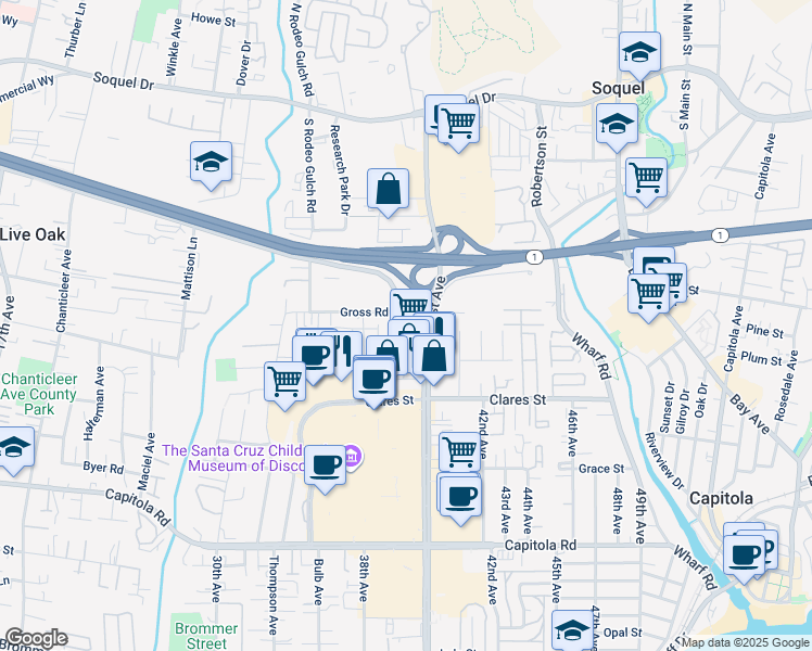 map of restaurants, bars, coffee shops, grocery stores, and more near 2195 41st Avenue in Capitola