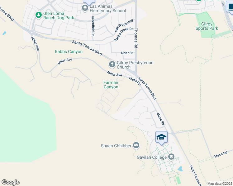 map of restaurants, bars, coffee shops, grocery stores, and more near 5813 Cajon Way in Gilroy