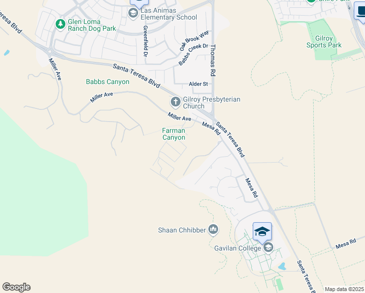 map of restaurants, bars, coffee shops, grocery stores, and more near 5813 Cajon Way in Gilroy