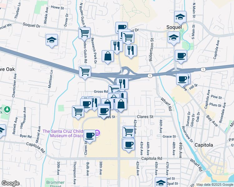 map of restaurants, bars, coffee shops, grocery stores, and more near 2195 41st Avenue in Capitola