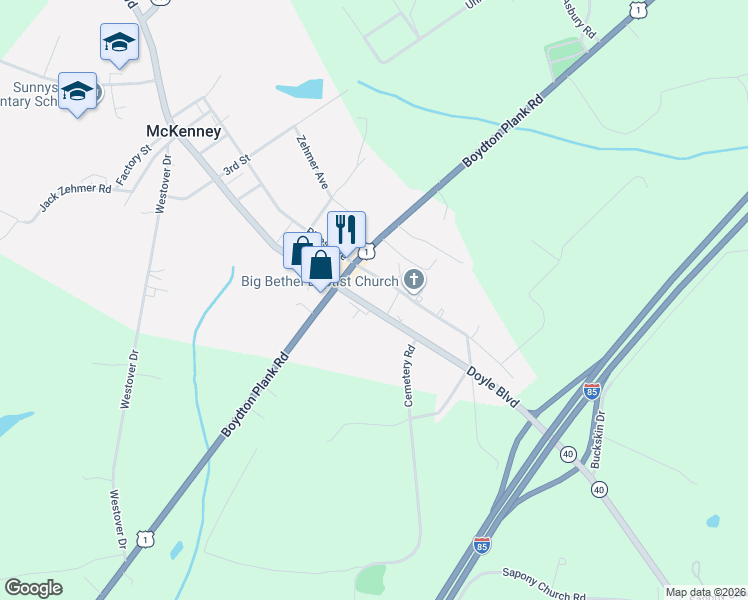 map of restaurants, bars, coffee shops, grocery stores, and more near 10814 Doyle Boulevard in McKenney