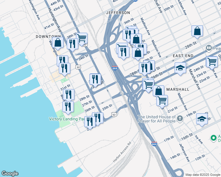 map of restaurants, bars, coffee shops, grocery stores, and more near 2700 Warwick Boulevard in Newport News