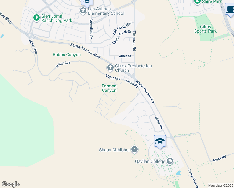 map of restaurants, bars, coffee shops, grocery stores, and more near 5812 Cajon Way in Gilroy