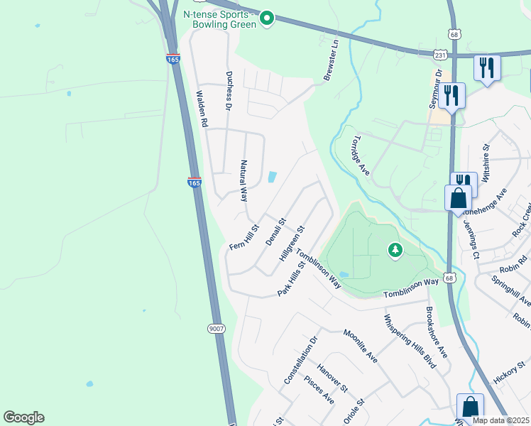 map of restaurants, bars, coffee shops, grocery stores, and more near Fern Hill Street in Bowling Green