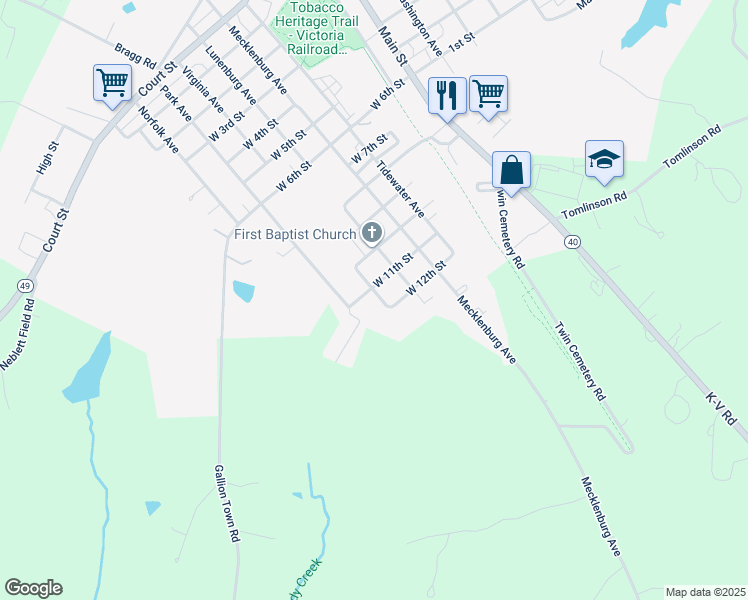 map of restaurants, bars, coffee shops, grocery stores, and more near 609 Virginia Avenue in Victoria