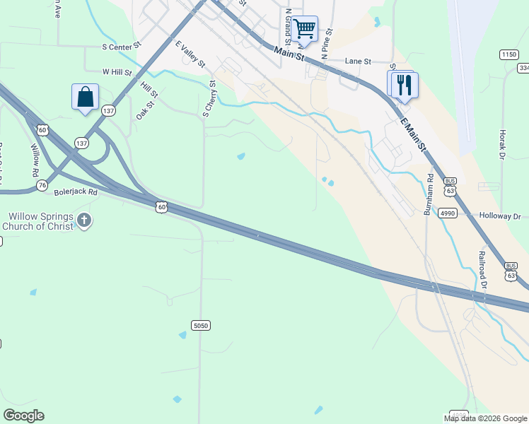 map of restaurants, bars, coffee shops, grocery stores, and more near 709 Hill Street in Willow Springs
