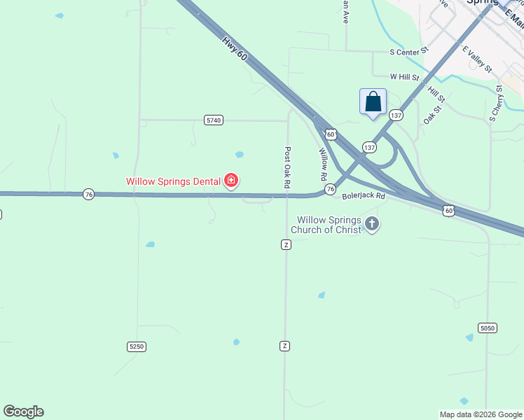 map of restaurants, bars, coffee shops, grocery stores, and more near 1045-1053 State Highway Z in Willow Springs