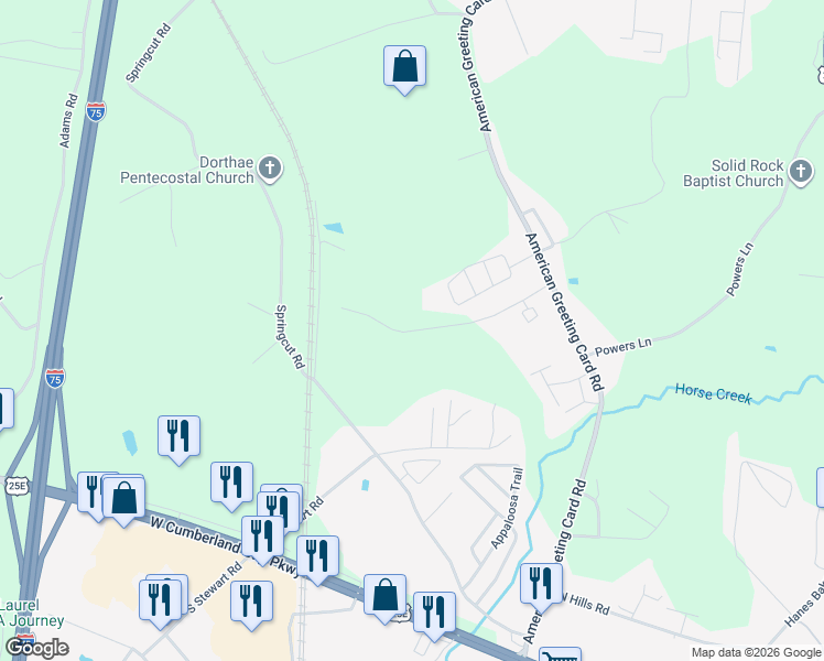 map of restaurants, bars, coffee shops, grocery stores, and more near 1 Robert E Cox Road in Corbin