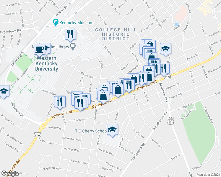 map of restaurants, bars, coffee shops, grocery stores, and more near 809 East 15th Avenue in Bowling Green