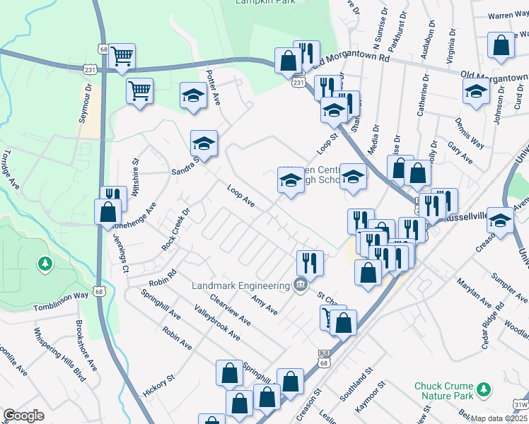 map of restaurants, bars, coffee shops, grocery stores, and more near 1845 Loop Drive in Bowling Green